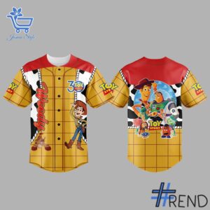 Detailed fabric and stitching showing 2 Toy Story 30th Anniversary Baseball Jersey