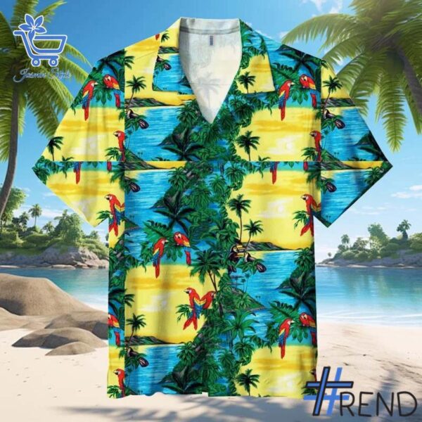 Tropical Parrot Hawaiian Shirt design displayed on high-quality clothing fabric