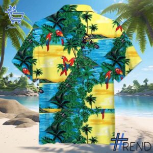 Tropical Parrot Hawaiian Shirt design displayed on high-quality clothing fabric