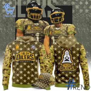 Street-style look featuring the unique Tulsa Oilers Military Appreciation Night Hoodie artwork