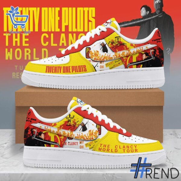 Custom apparel with the bold Twenty One Pilots The Clancy World Tour Air Force Shoes design