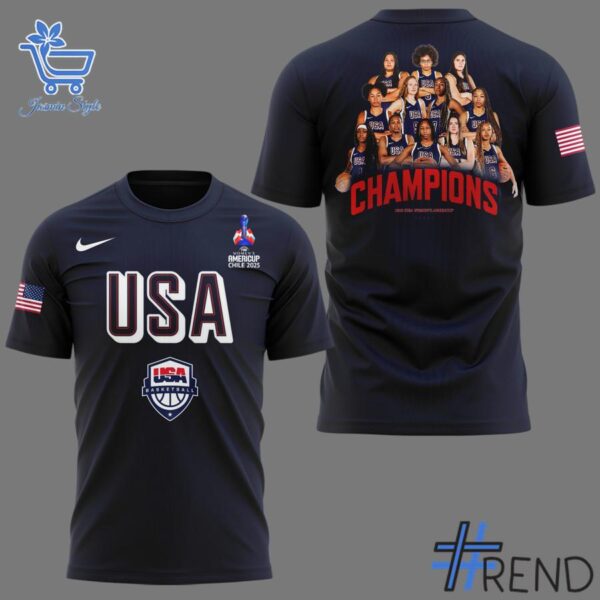 Detailed USA Women's Basketball AmeriCup Champions Shirt graphic on quality fabric