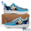 Detailed shot of Vegeta Super Saiyan Blue Dragon Ball Air Force Shoes on classic Nike Air Force silhouette