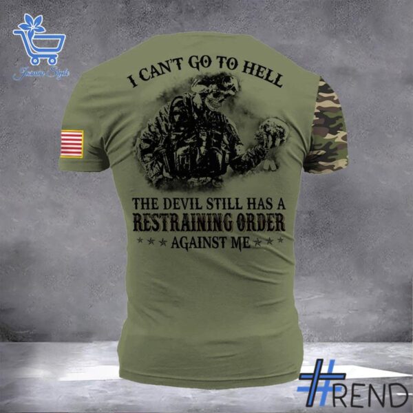 Veteran Punisher I Can't Go To Hell Shirt design displayed on high-quality clothing fabric