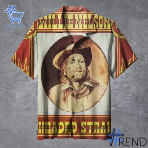 Close-up view of the Willie Nelson Red Headed Stranger Universal Hawaiian Shirt print