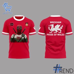 Detailed Wrexham AFC Marvel Deadpool Shirt graphic on quality fabric