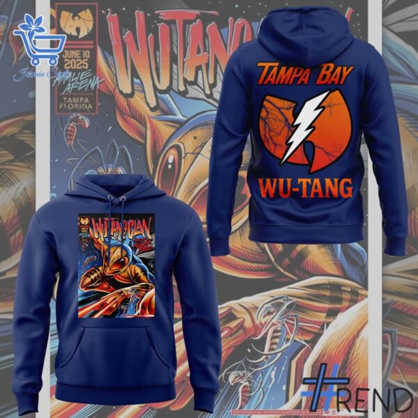 Detailed view of the 1 Wu Tang Clan Tampa Bay 2025 Concert Hoodie print on fabric
