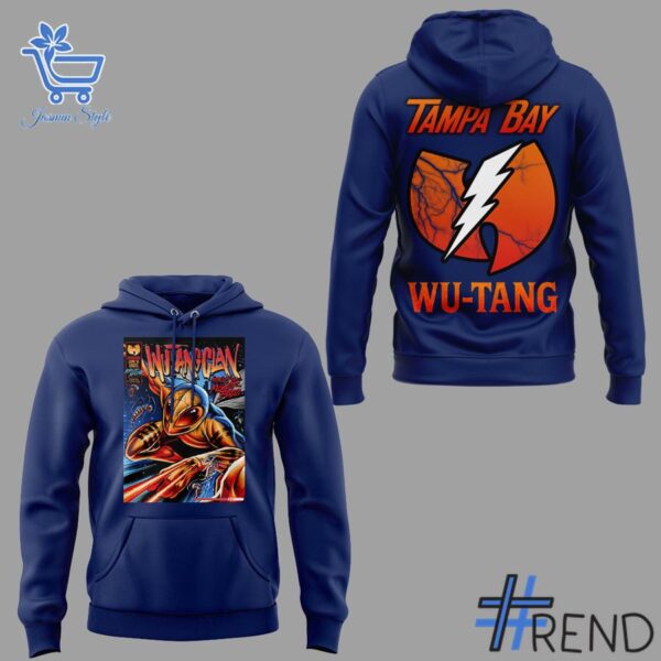 Detailed view of the 2 Wu Tang Clan Tampa Bay 2025 Concert Hoodie print on fabric