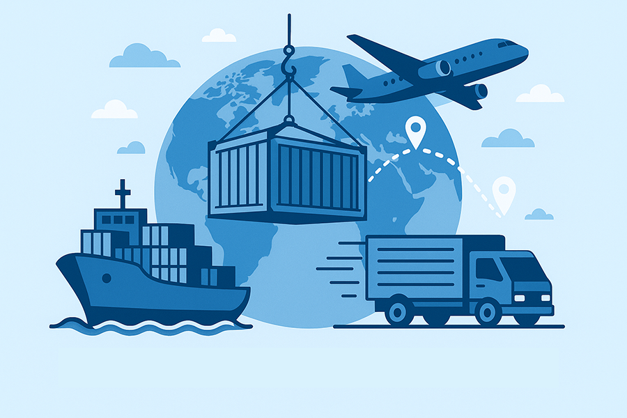 Close-up view of the worldwide shipping print