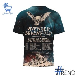 Level up your look with the bold style of 3 Avenged Sevenfold Latin America Tour 2025 Shirt.