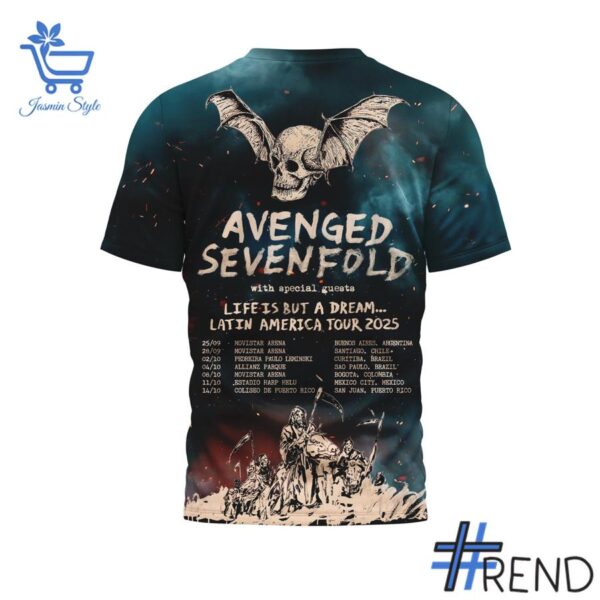 Level up your look with the bold style of 3 Avenged Sevenfold Latin America Tour 2025 Shirt.