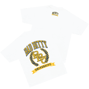 The Bad Bitty University T Shirt brings a timeless classic into today’s style