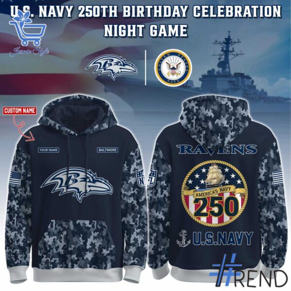 1 Baltimore Ravens US Navy 250th Birthday Hoodie designed with a clean aesthetic for everyday wear