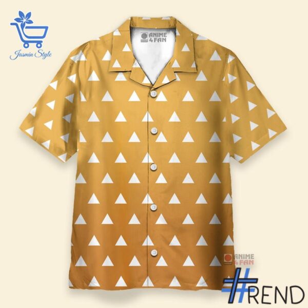 Bold and versatile 2 Demon Slayer Zenitsu Agatsuma Yellow Hawaiian Shirt for any occasion.