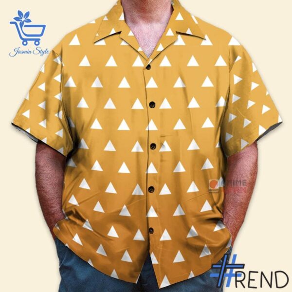 Bold and versatile 4 Demon Slayer Zenitsu Agatsuma Yellow Hawaiian Shirt for any occasion.