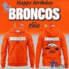 1 Denver Broncos Happy Birthday Est 1960 Hoodie featuring a bold design for everyday confidence.