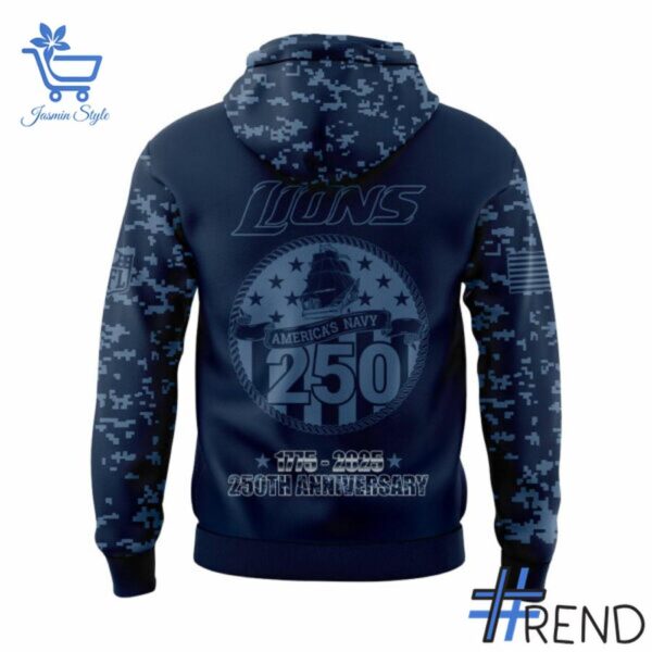 The 3 Detroit Lions US Navy 250th Celebration Hoodie brings a timeless classic into today’s style