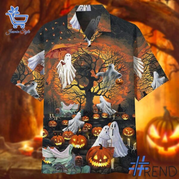 The 1 Ghost Pumpkin Hawaiian Shirt brings street-ready confidence to everyday outfits.