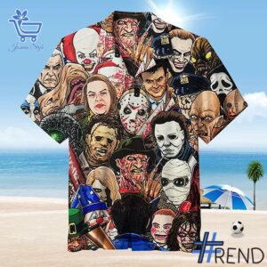 The 1 Halloween Horror Movie Characters Collage unisex Hawaiian Shirt delivers iconic streetwear energy.
