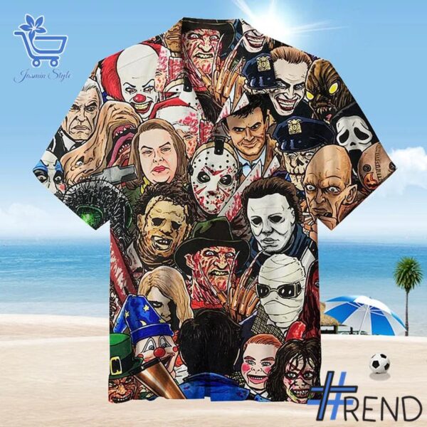 The 1 Halloween Horror Movie Characters Collage unisex Hawaiian Shirt delivers iconic streetwear energy.
