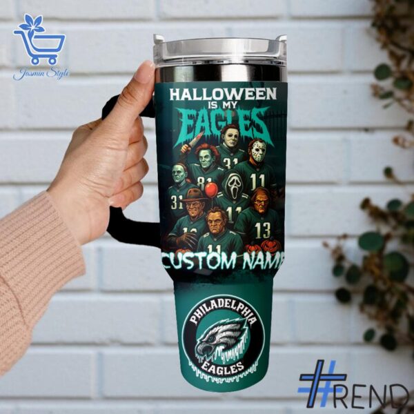 The 3 Halloween is My Philadelphia Eagles Spooky Season Tumbler brings a timeless classic into today’s style