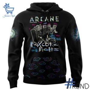 Layered outfit featuring 1 Hexcore Nights Arcane Fireflies Pullover 2025 Hoodie as the key piece