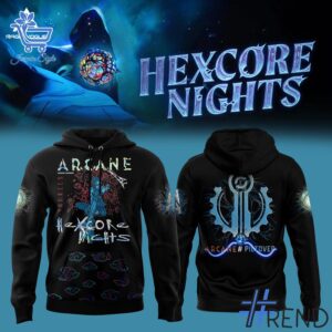 Layered outfit featuring 1 Hexcore Nights Piltover Pullover Arcane Hoodie as the key piece