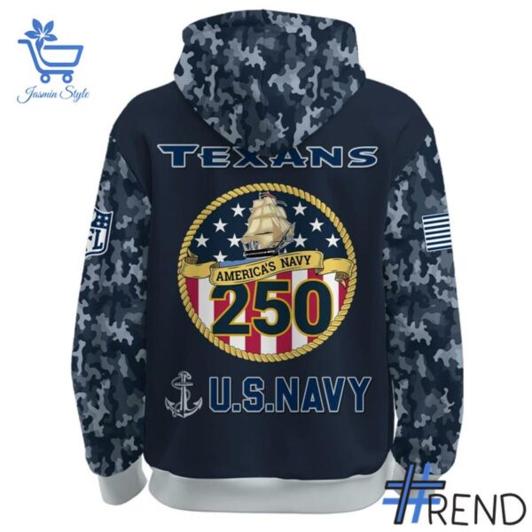 3 Houston Texans US Navy 250th Birthday Hoodie featuring a bold design for everyday confidence.