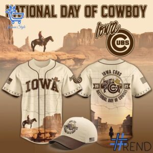 Layered outfit featuring 1 Iowa Cubs National Day Of The Cowboy Baseball Jersey as the key piece