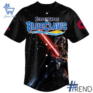 Layered outfit featuring 2 Jersey Shore BlueClaws Star War 2025 Baseball Jersey as the key piece