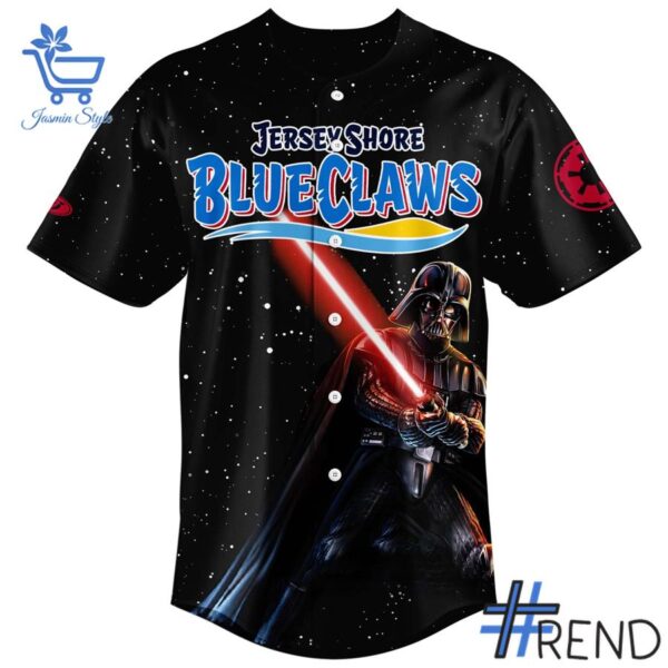 Layered outfit featuring 2 Jersey Shore BlueClaws Star War 2025 Baseball Jersey as the key piece