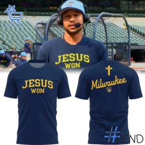 1 Jesus Won Milwaukee Brewers 2025 Shirt featuring a bold design for everyday confidence.
