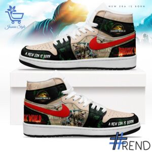 Level up your look with the bold style of 1 Jurassic World Air Jordan High Top Shoes.