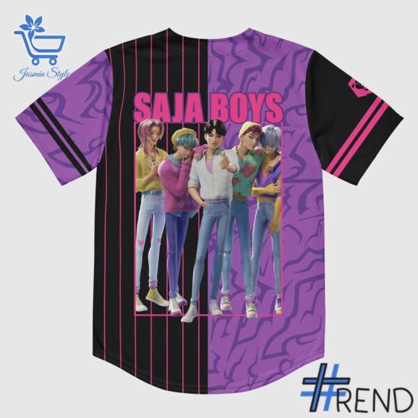 Layered outfit featuring 2 KPop Demon Hunters Saja Boys Baseball Jersey as the key piece
