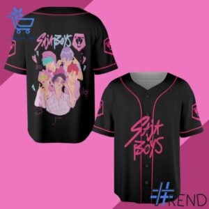Layered outfit featuring KPop Demon Hunters Saja Boys Baseball Shirt as the key piece