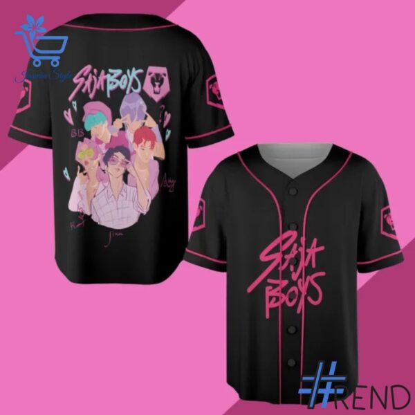 Layered outfit featuring KPop Demon Hunters Saja Boys Baseball Shirt as the key piece