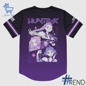 Layered outfit featuring Kpop Demon Hunters Huntrx Baseball Jersey as the key piece