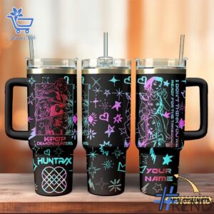 Layered outfit featuring 3 Kpop Demon Hunters Takedown Huntrix Tumbler 40oz as the key piece