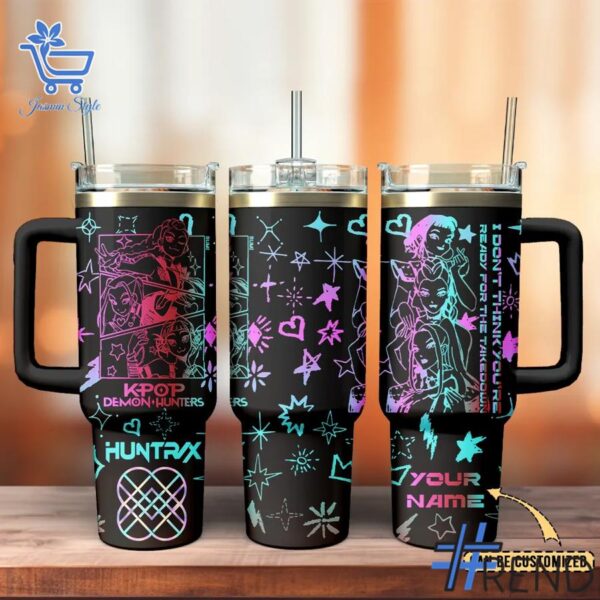 Layered outfit featuring 3 Kpop Demon Hunters Takedown Huntrix Tumbler 40oz as the key piece