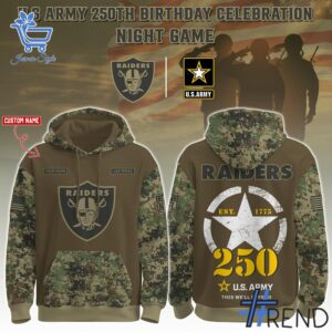 1 Las Vegas Raiders US Army 250th Birthday Hoodie designed with a clean aesthetic for everyday wear
