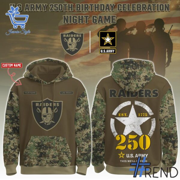 1 Las Vegas Raiders US Army 250th Birthday Hoodie designed with a clean aesthetic for everyday wear