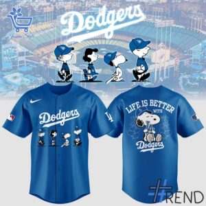 High-quality 1 Life Is Better With Los Angeles Dodgers Snoopy Jersey featuring a stylish design for a standout look.