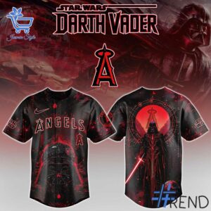 Level up your look with the bold style of 1 Los Angeles Angels MLB Star Wars Baseball Jersey.