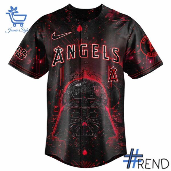 Level up your look with the bold style of 2 Los Angeles Angels MLB Star Wars Baseball Jersey.