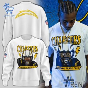 2 Los Angeles Chargers Crenshaw Skate Club Hoodie designed with a clean aesthetic for everyday wear