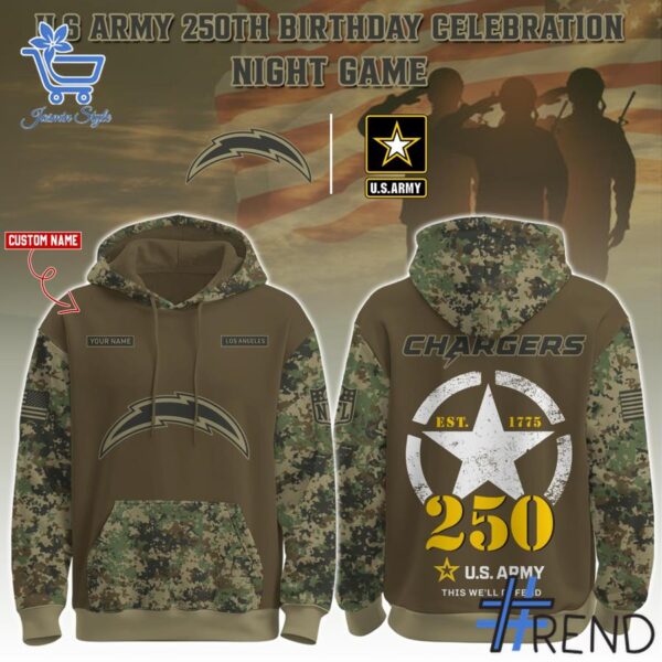 1 Los Angeles Chargers US Army 250th Birthday Hoodie designed with a clean aesthetic for everyday wear