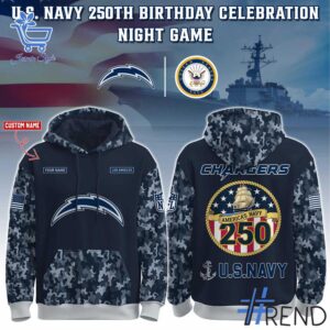 Bold and versatile 1 Los Angeles Chargers US Navy 250th Birthday Hoodie for any occasion.