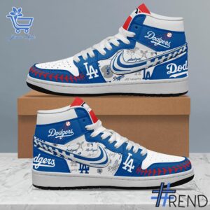 Take every step in comfort with 2 Los Angeles Dodgers Air Jordan High Top Shoes