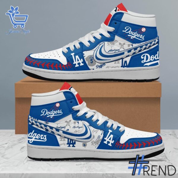 Take every step in comfort with 2 Los Angeles Dodgers Air Jordan High Top Shoes