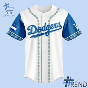 Layered outfit featuring 2 Los Angeles Dodgers Salvadoran Heritage Night 2025 jersey as the key piece